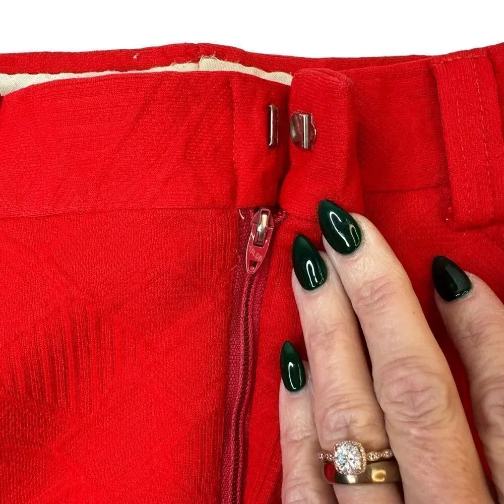 Vintage Vivid Red Patterned Polyester Double Knit Pants Size 32 x 30